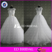 ЭД Свадебные элегантный Cap рукавом кружева лиф бальное платье тюль белое свадебное платье с бисером кушак